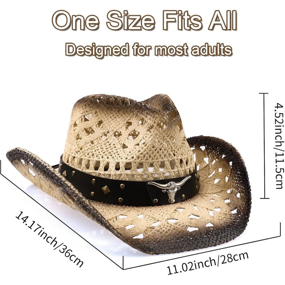 Women's Straw Wide with Shapeable Brim Cowboy Hat White/Black Almond & Coffee - Picture 2 of 6
